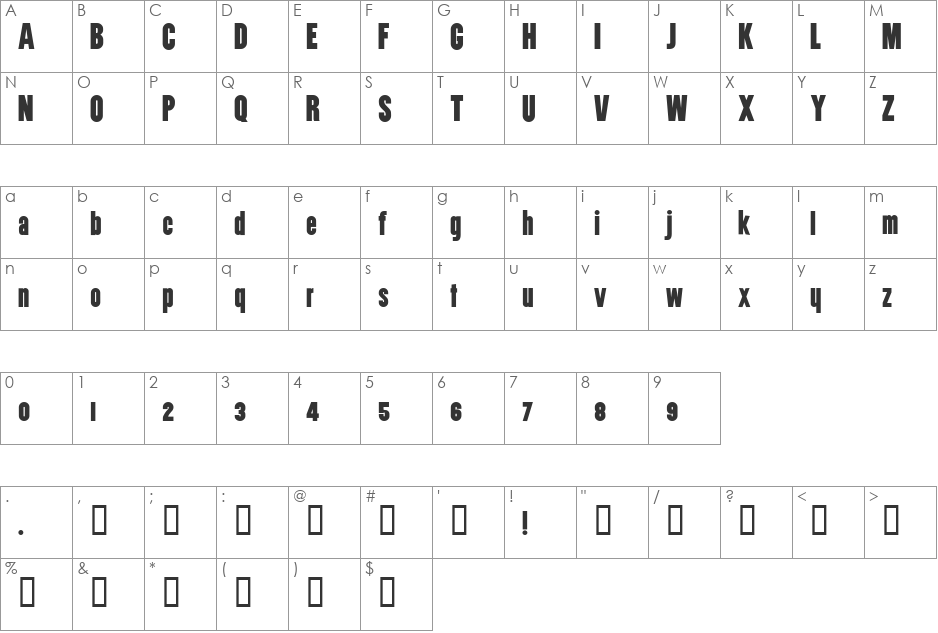 Utility font character map preview