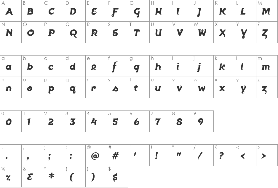 Utility57 font character map preview
