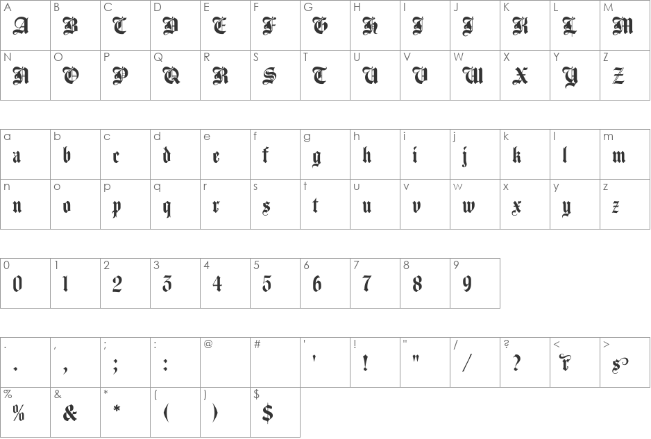 UTM Agin font character map preview