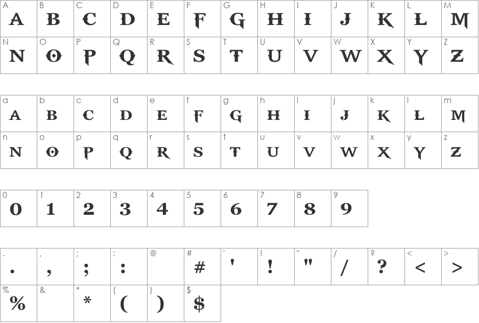 UTM Than Chien Tranh font character map preview