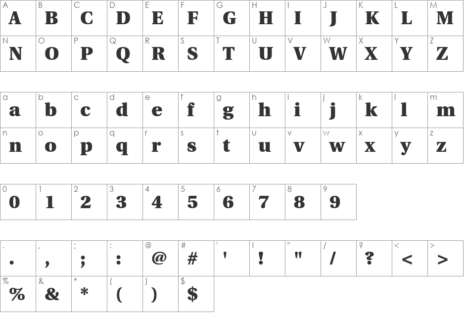 Utopia font character map preview