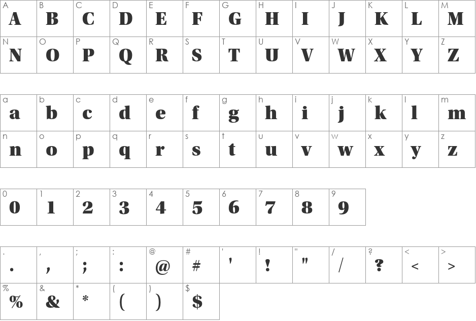 Utopia Std font character map preview