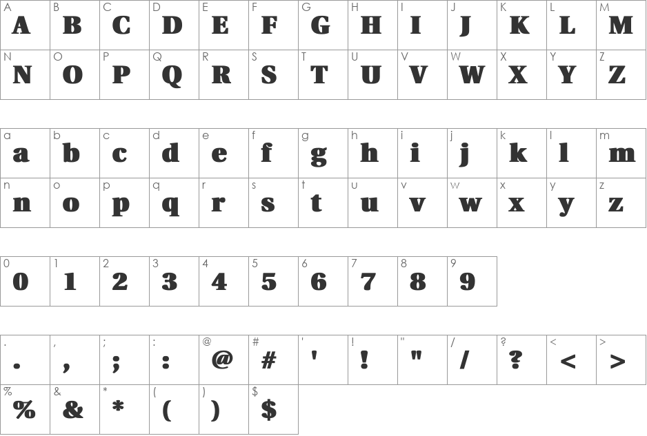 Utopia-Black font character map preview