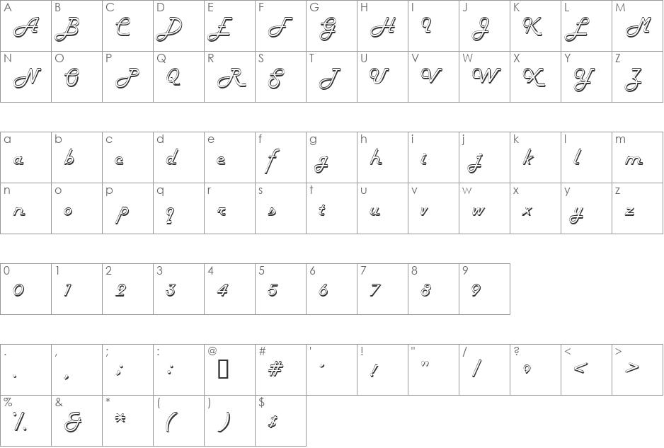 UTurnOutlineSSK font character map preview