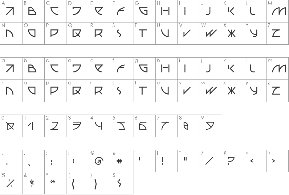 UUBA font character map preview
