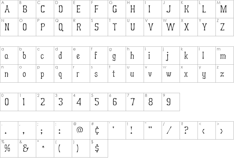 UUeirdie font character map preview
