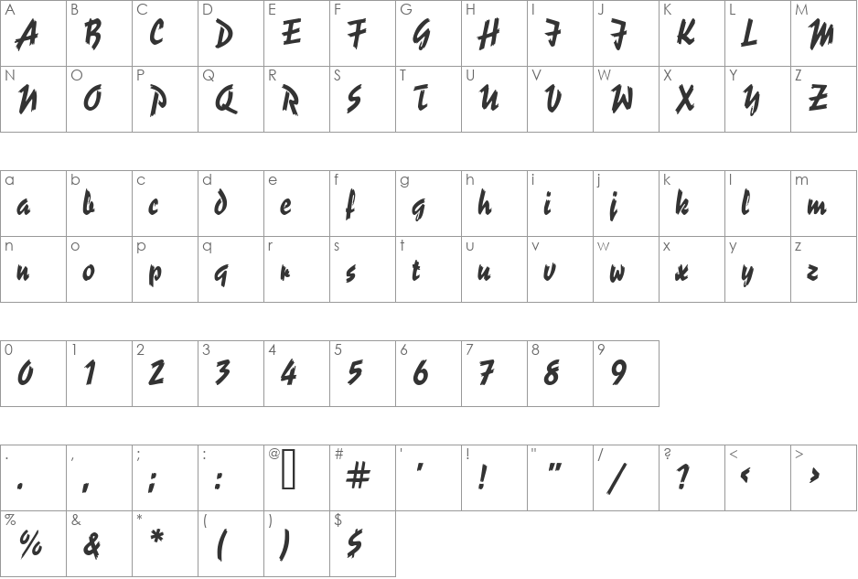 UVN But Long 2 font character map preview