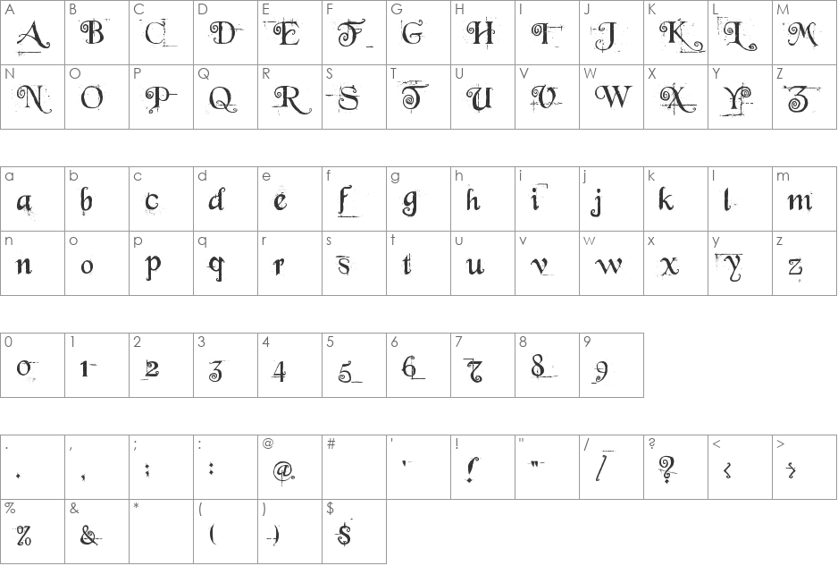 Beyond Wonderland font character map preview