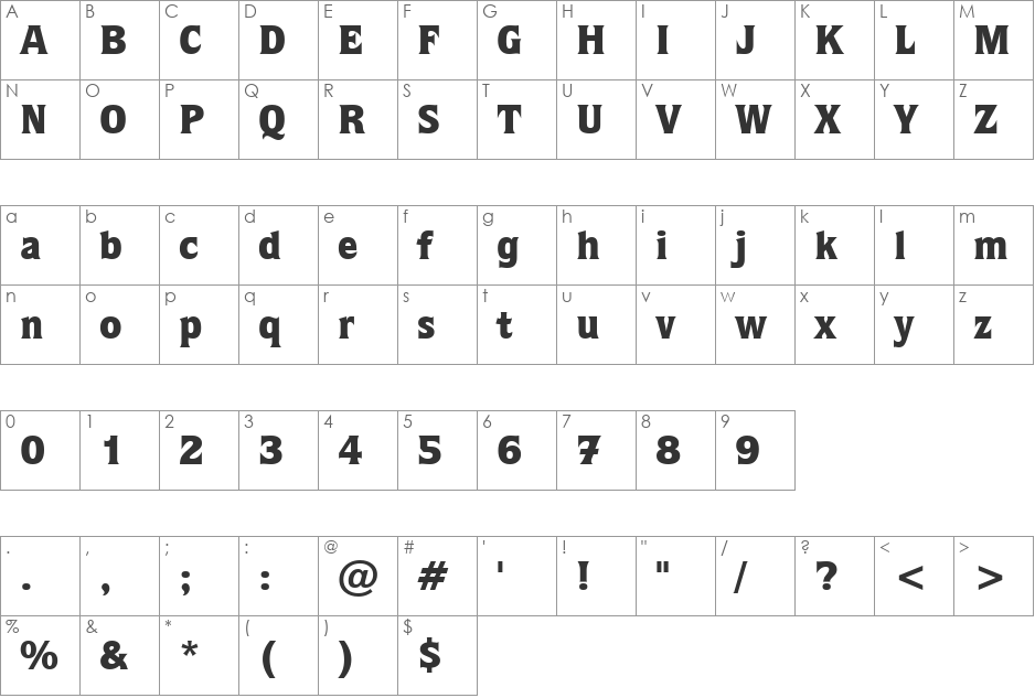 UVN Huong Que Nang font character map preview