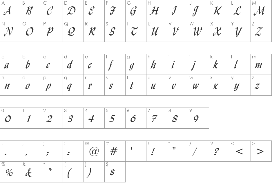 UVN Ly Do font character map preview