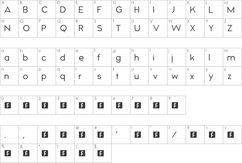 Bezziaire font character map preview