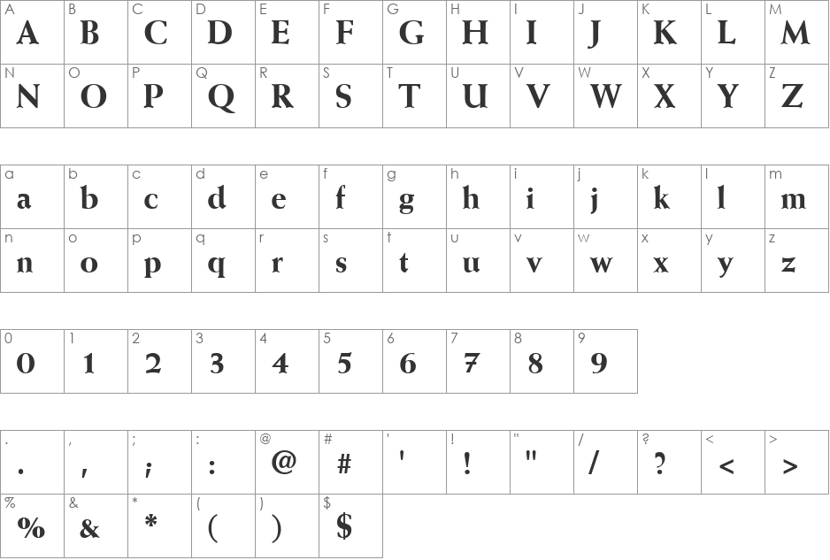 UVN Van Chuong Nang font character map preview