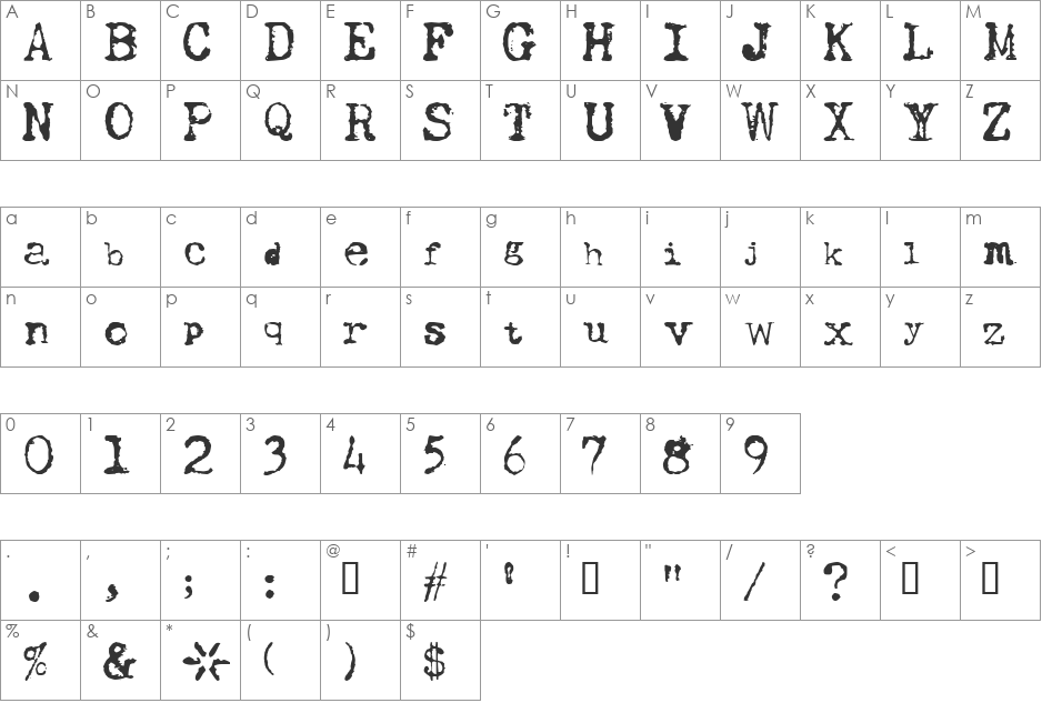 UWJack8 font character map preview