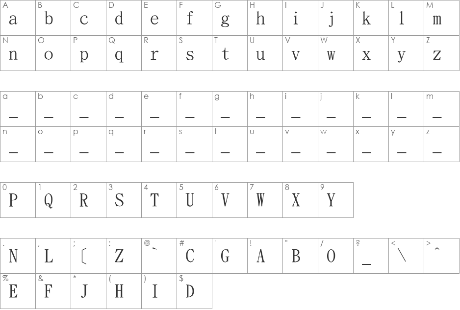 UWPSTJ (GB) font character map preview
