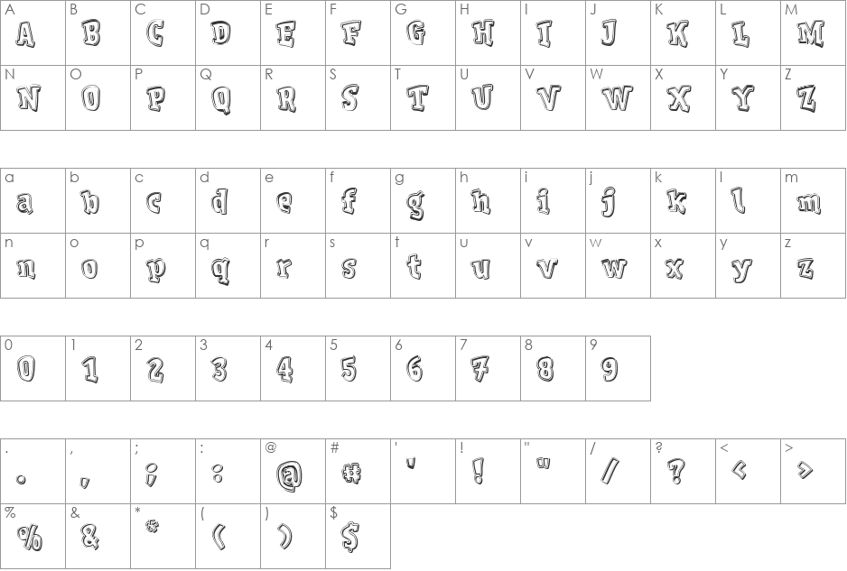 V de vac font character map preview
