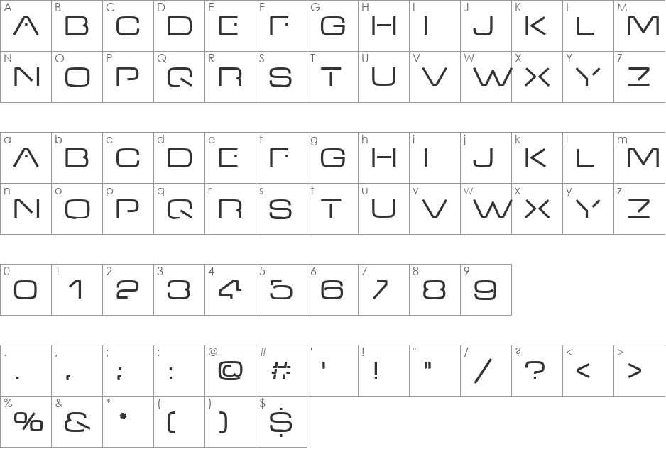 V Dub font character map preview