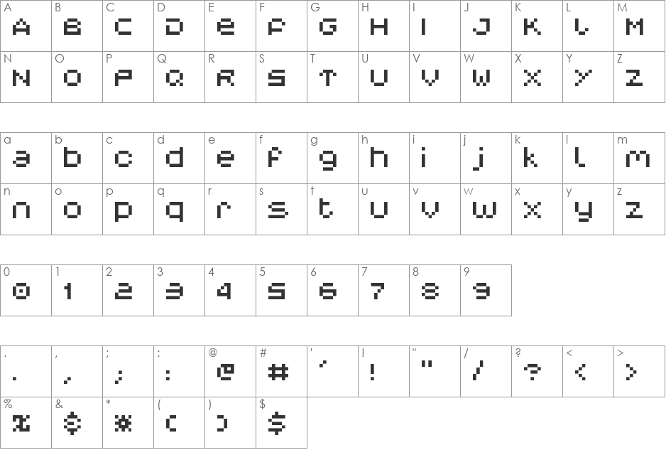 V5 Myopia font character map preview