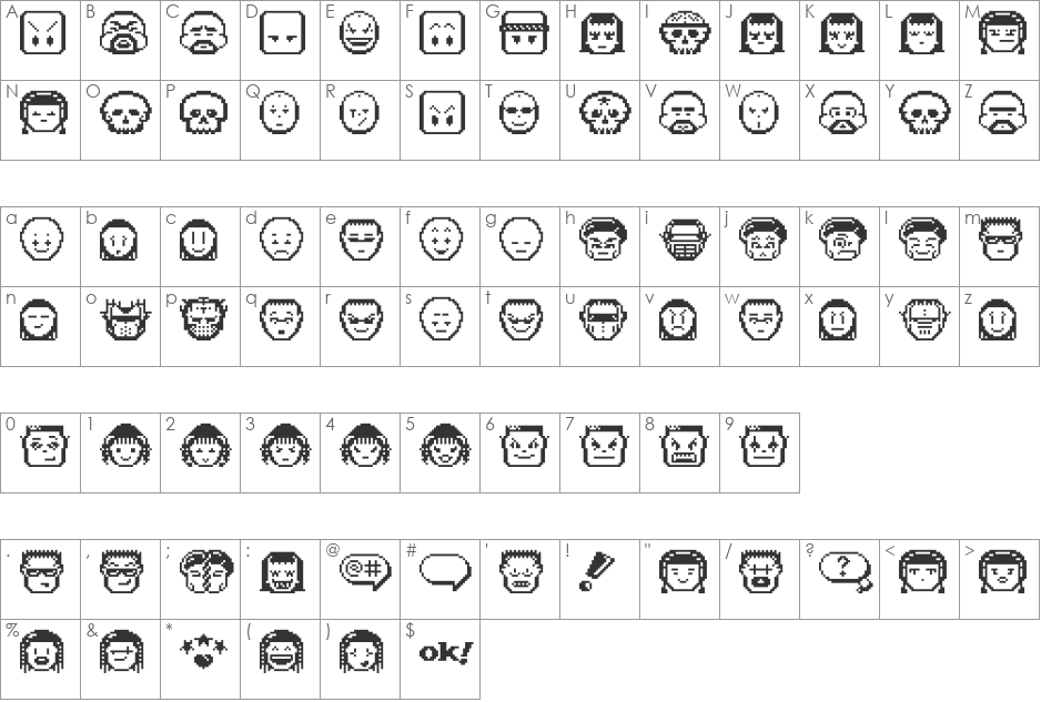 V5 Pixelpals font character map preview