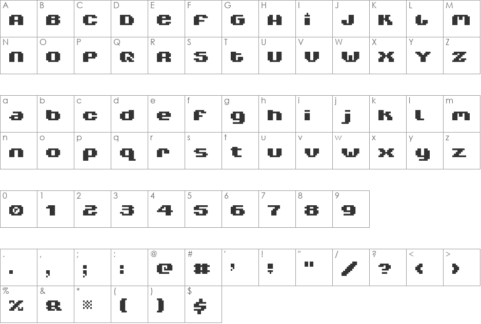 V5 Xtender font character map preview