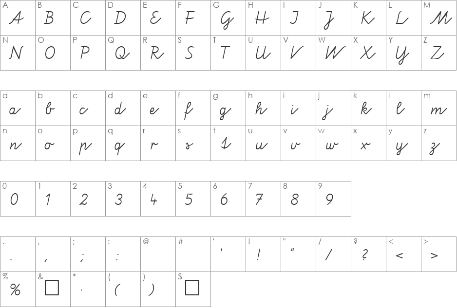 VA Pe DB font character map preview