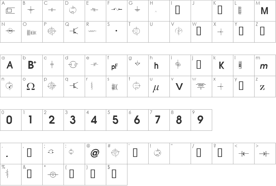 vac tube symbols v1.2 font character map preview