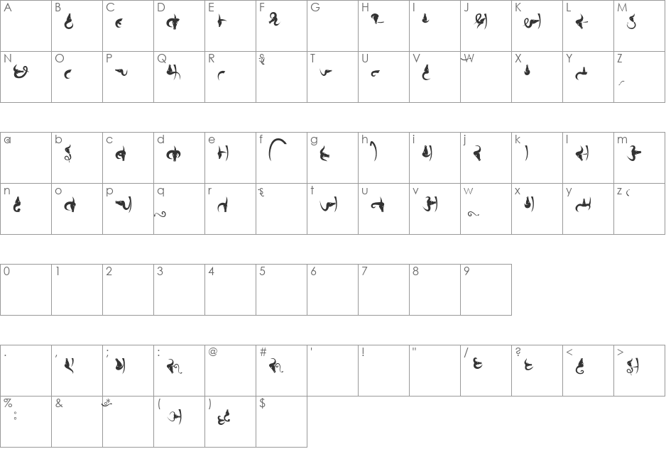 Bhains font character map preview