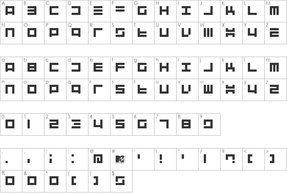 Vaderiii font character map preview