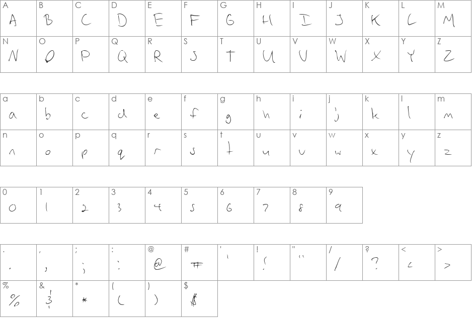 Vadim's Writing font character map preview
