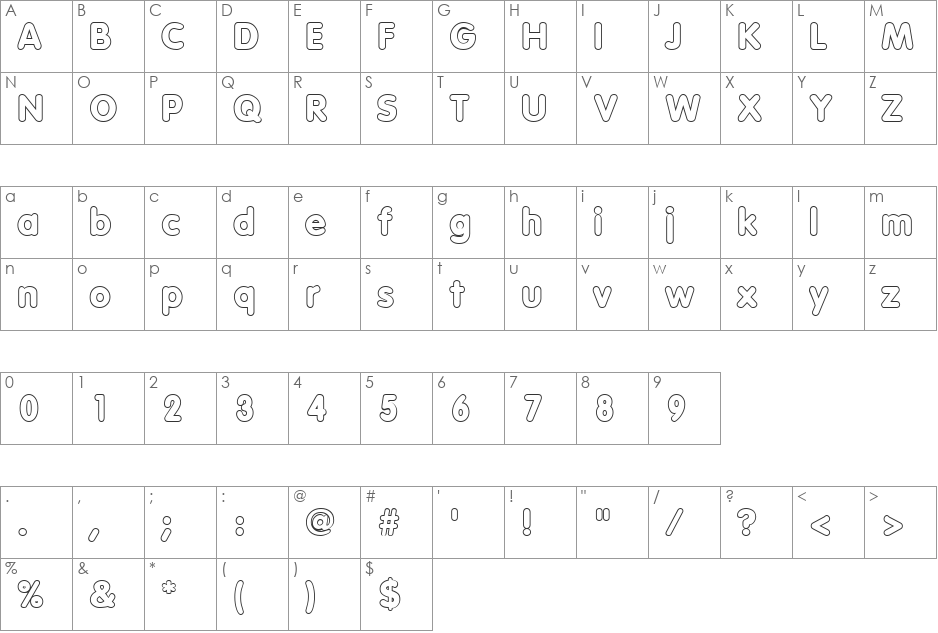 Vagabond Heavy Outline font character map preview