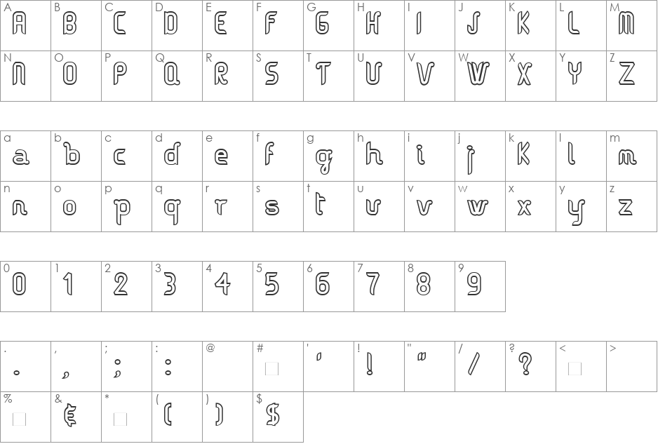 Vague-Outline font character map preview
