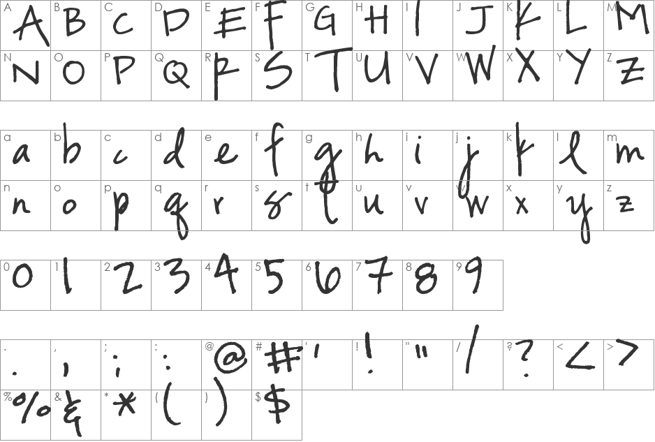 Vaguely Repulsive font character map preview