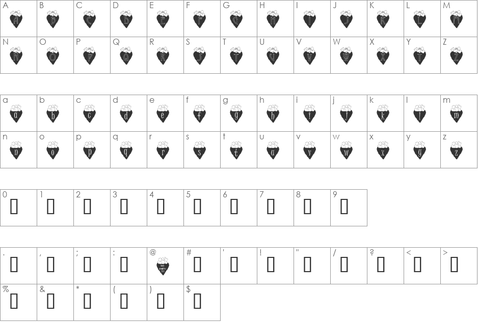 Valbears_kg font character map preview