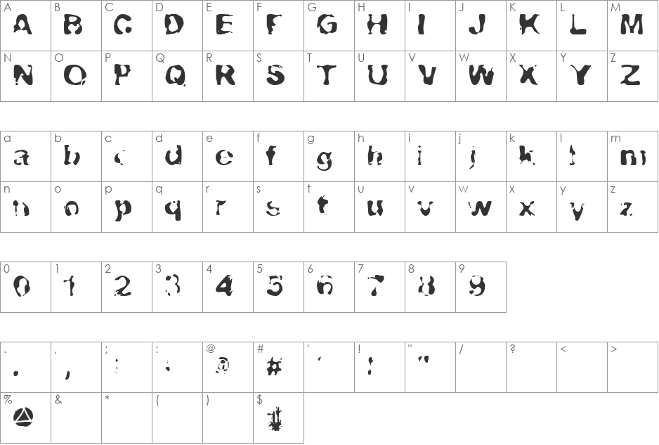 Valcano font character map preview