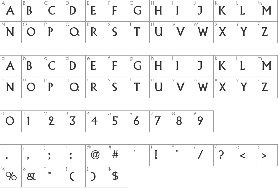 Valcona font character map preview