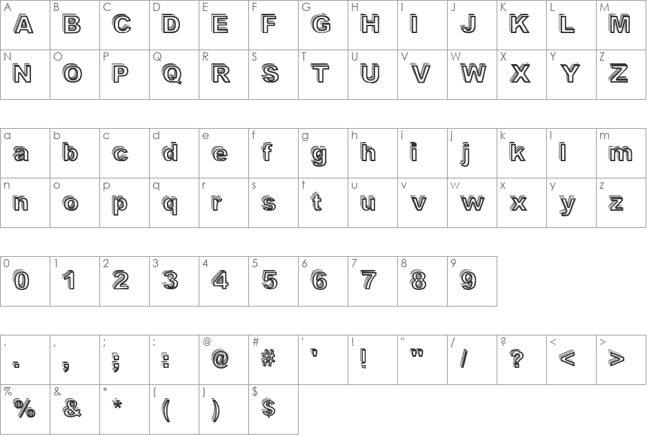 Vale Shadow font character map preview