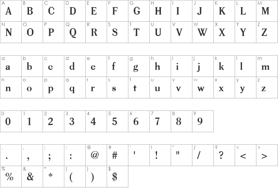 Valence font character map preview