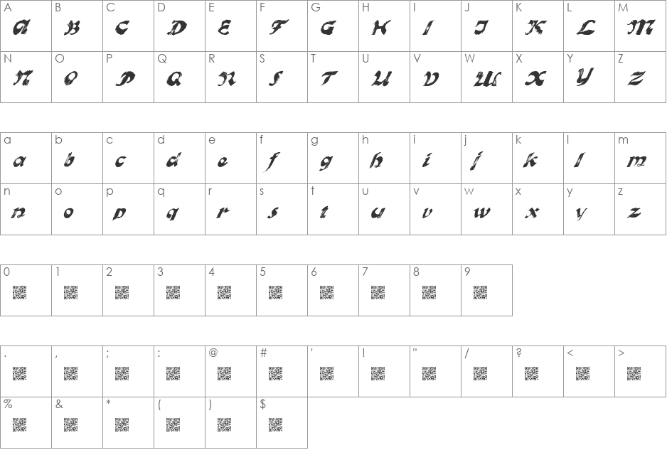 Valencia font character map preview