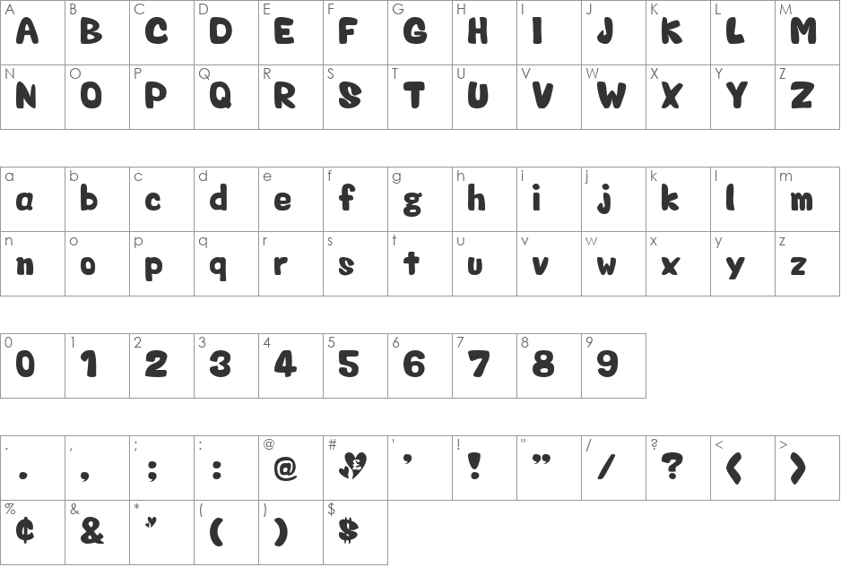 Valentine font character map preview