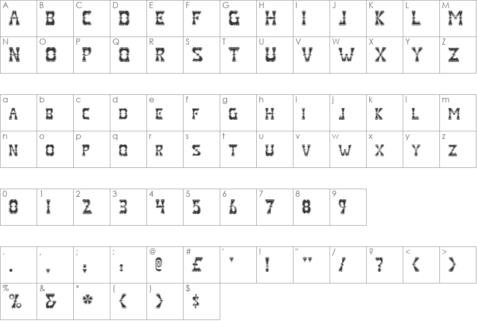 Valentine font character map preview