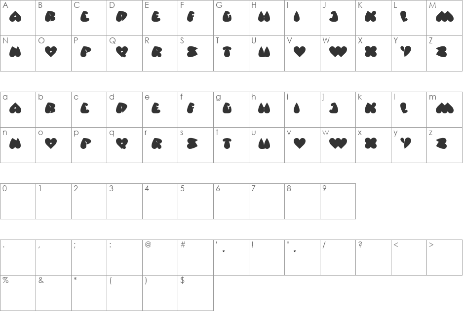 valentine's day font character map preview