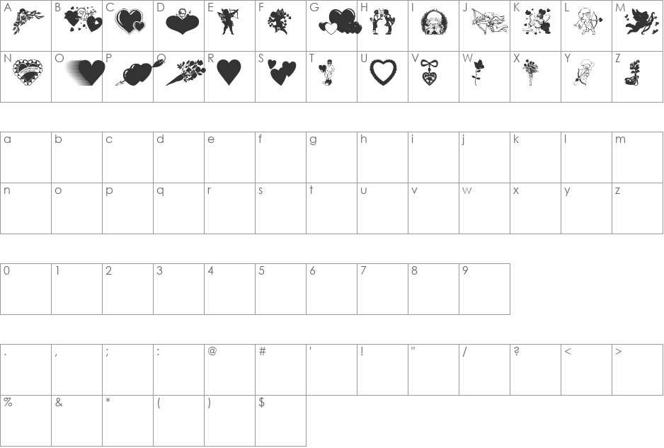 valentinec font character map preview