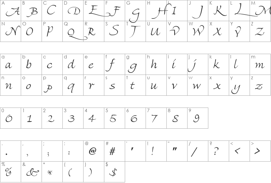 ValerieCapitale font character map preview