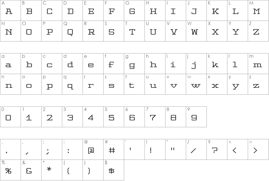 Valgal font character map preview