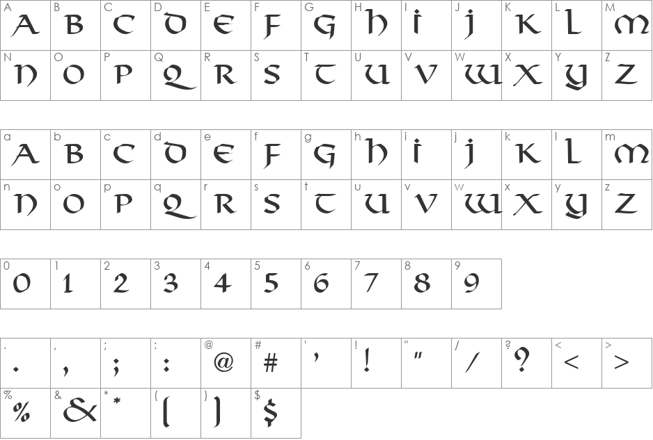 Valhalla font character map preview