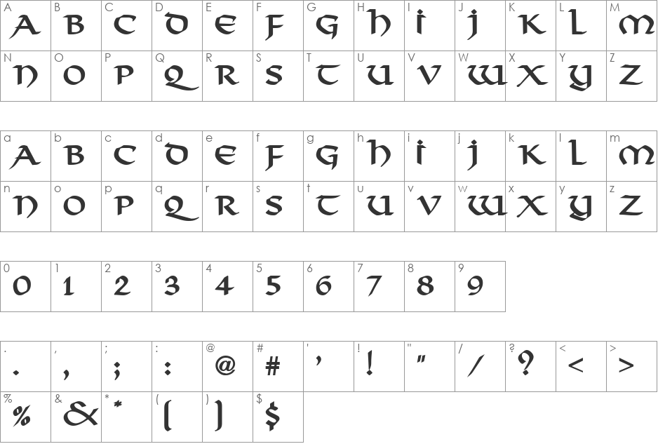 Valhalla font character map preview