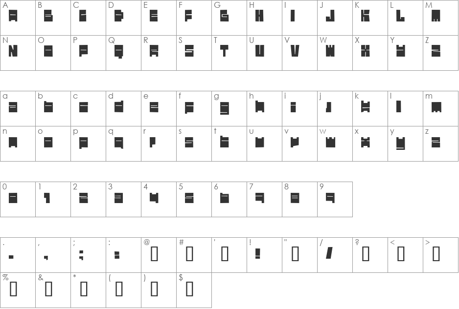 Valimo font character map preview