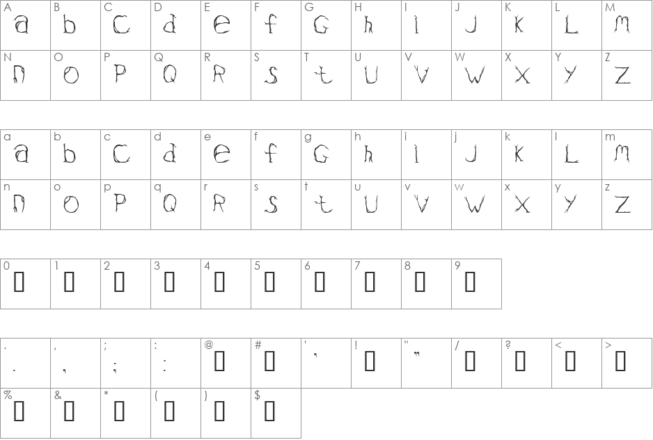 Valium font character map preview