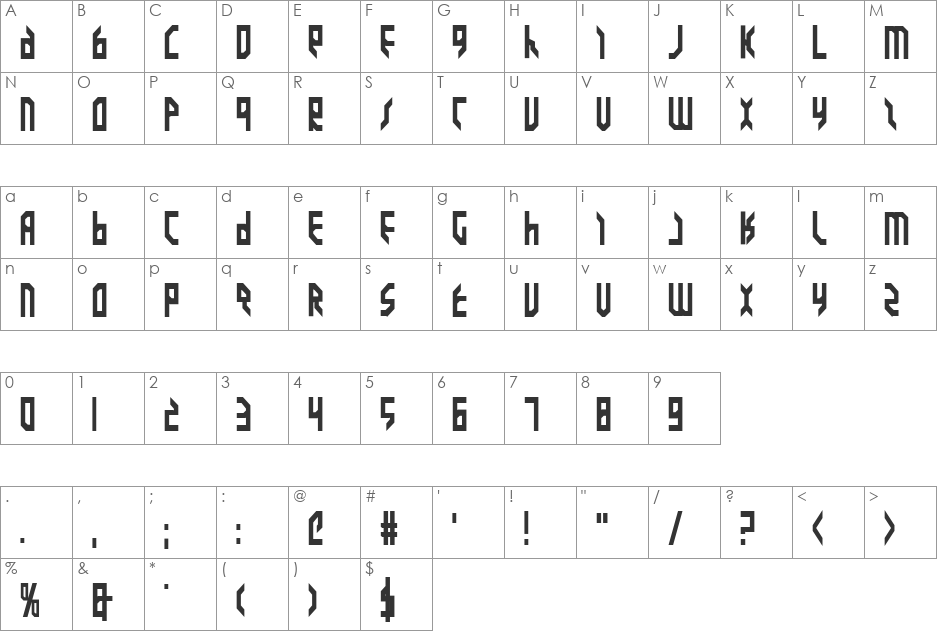 Valkyrie Bold font character map preview