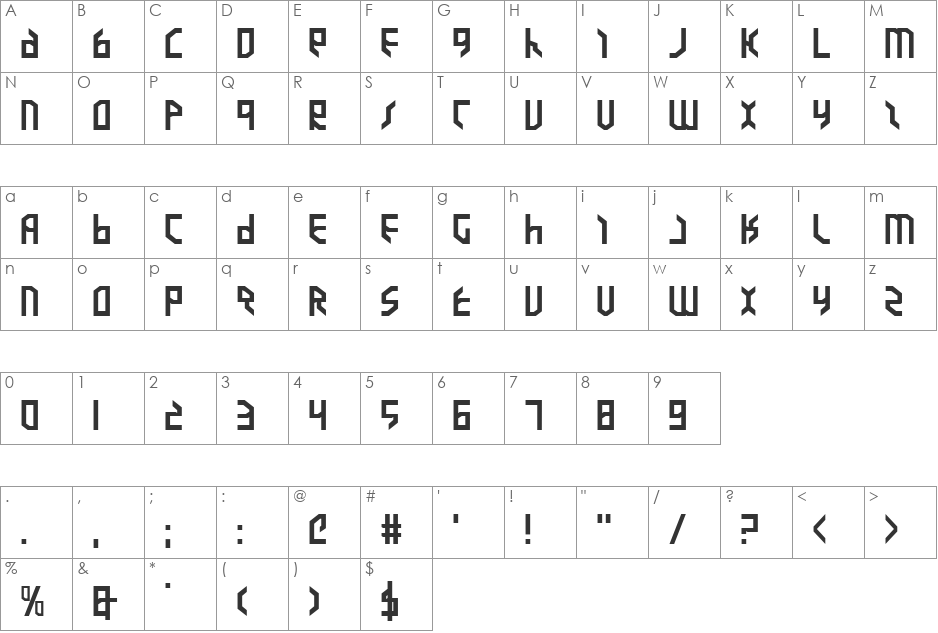 Valkyrie Expanded font character map preview