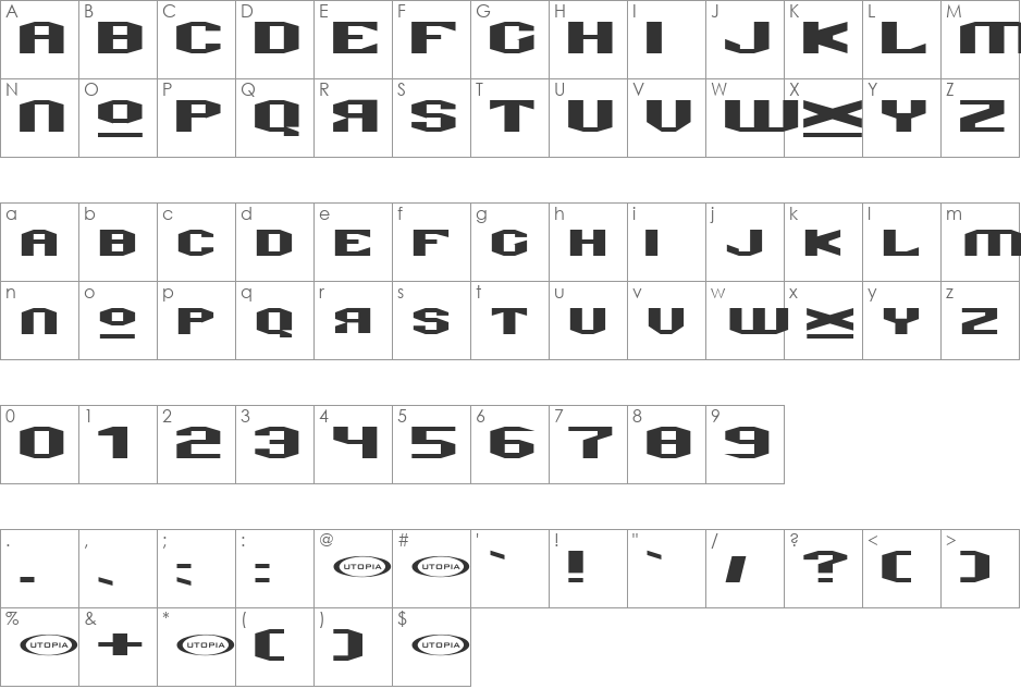 Valkyro font character map preview